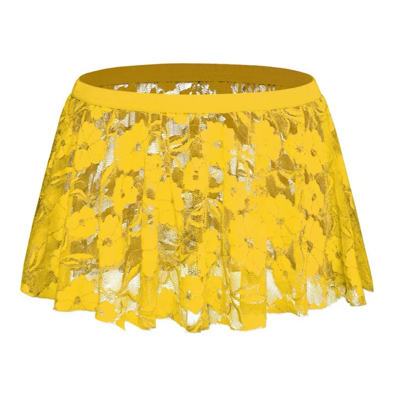 Men Solid Lace Skirt Mesh See Through For Lingerie Low For Rise Pleated Skirts See Through Bodycon Bottom For Party Evening