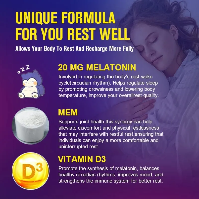 Melatonin 20mg Sleep Dietary Supplement 120 Strawberry Flavored Capsules Contains Melatonin - Healthy Sleep