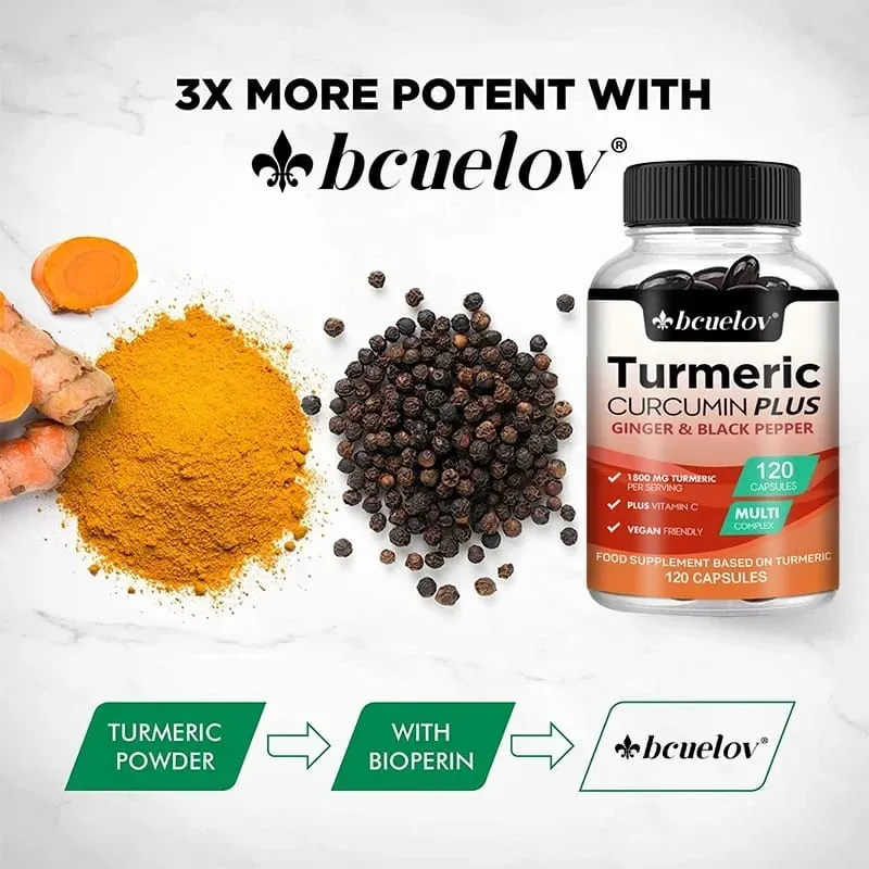 Turmeric supplement with curcumin extract ginger and black pepper to support joint mobility and muscle and bone health