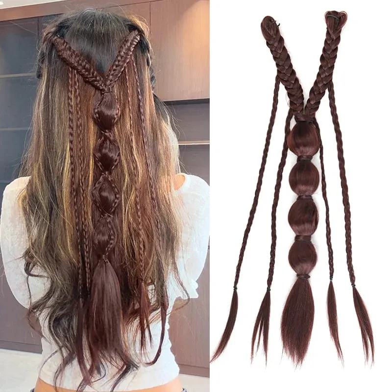 Κλιπ σε πλεξούδα Συνθετικά Μαλλιά Extensions Boho Festival Princess Braid Viking Renaissance Cosplay Wedding Hairpiece για γυναίκες