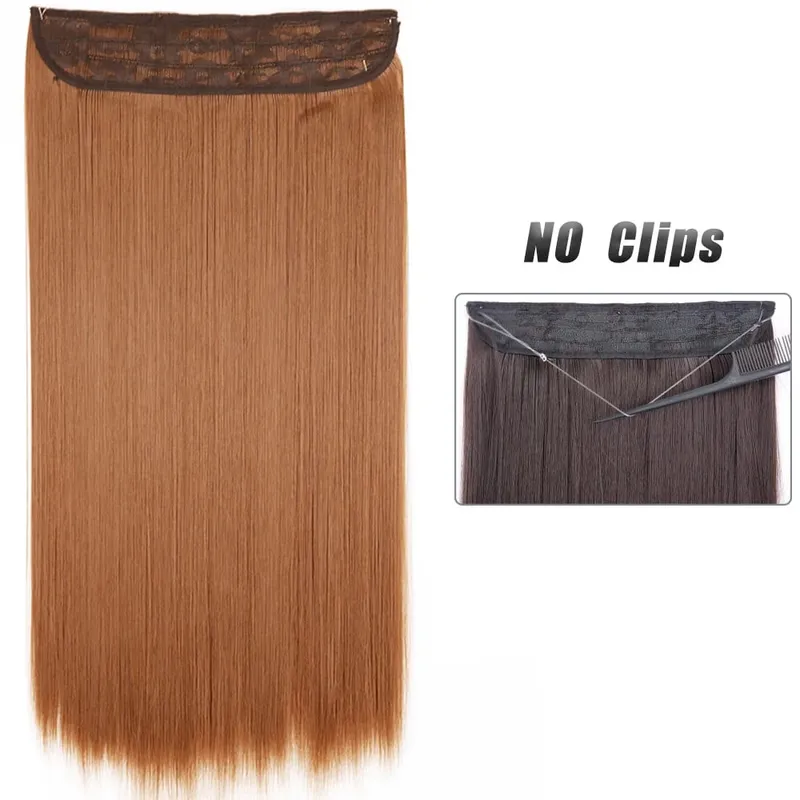 No Clip Natural Hair Extensions Invisible Wire Synthetic Long Straight Black Brown Blonde False Fish Line Hairpiece For Women