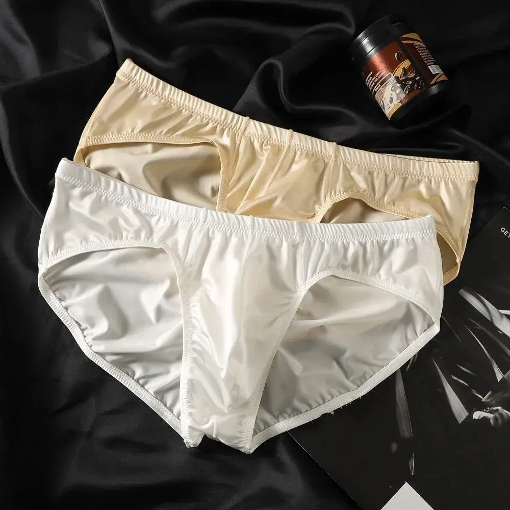 Underpants Low Waist Male Underwear Ice Silk Glossy Shiny Satin Silk Briefs Bulge Pouch Lingerie Men's Triangle Panties Daily — image 11