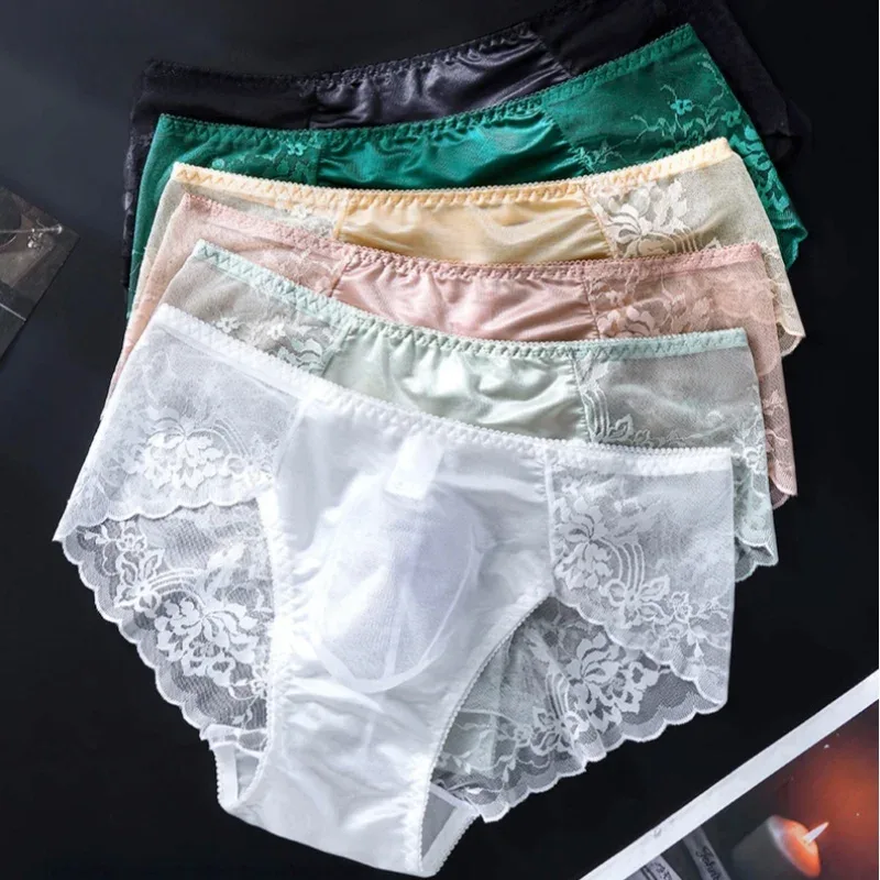 Men Sexy Lace Briefs Low Waist Floral Sheer Mesh Underwear 3D U Convex Pouch Underpants Breathable Male Lingerie — image 10