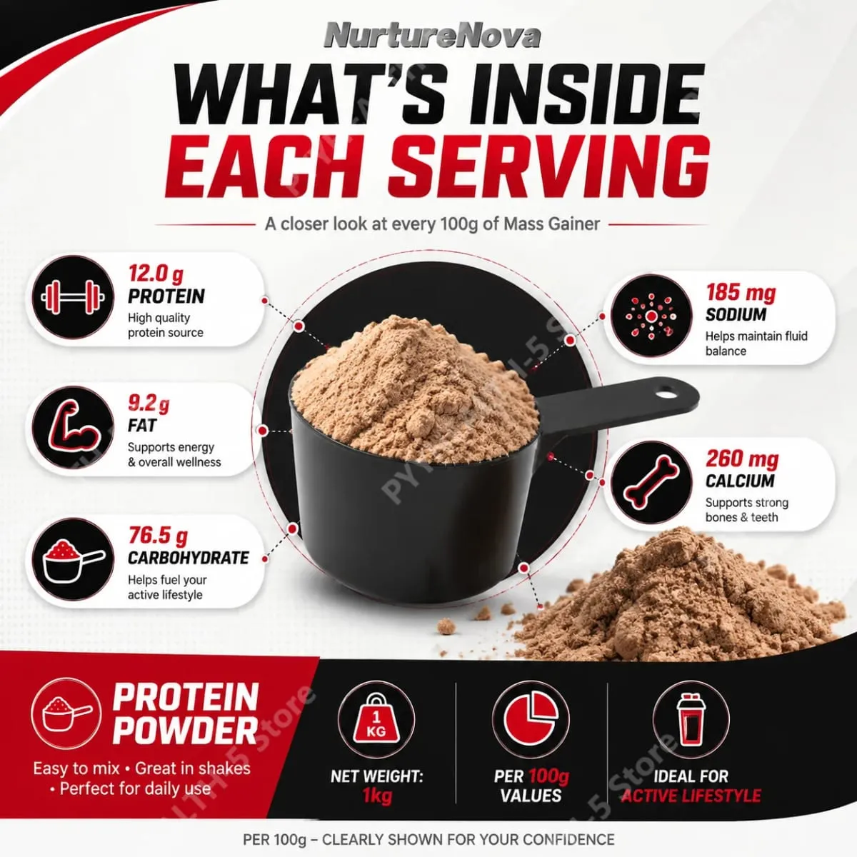 Mass Gainer Protein Powder NurtureNova New Formula High Protein for Muscle Building Support Συμπλήρωμα Αθλητικής Διατροφής 1kg