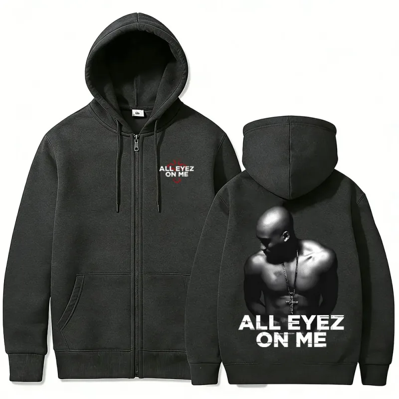 Rapper Tupac 2pac All Eyez on Me Cross Rits Hoodie Mannen Vrouwen Hip Hop Mode Zip Up Hoodies Heren Casual Oversized Streetwear