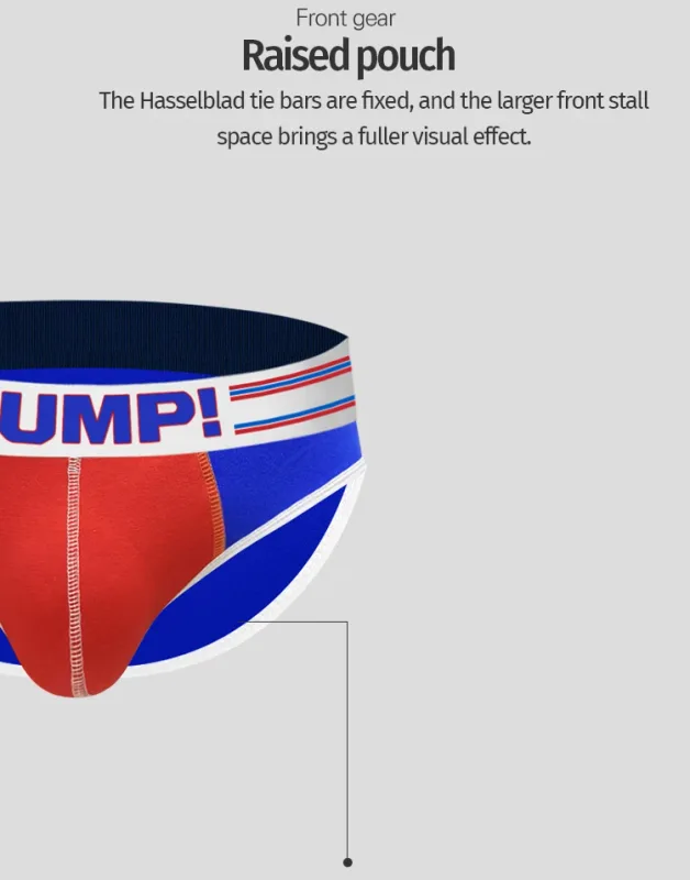 Men's Cotton Color Block Briefs, Pump! Logo Wide Waistband Low Rise Sexy 3D Convex Pouch Underwear — image 14