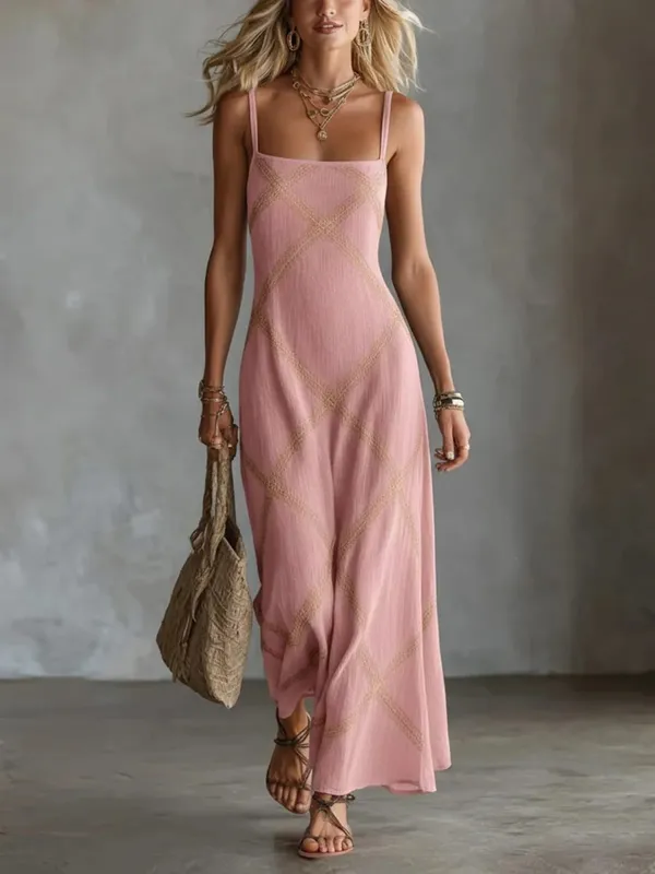 Nyomtatott csíkos egyszínű ujjatlan ruha Alkalmi nyári ruhák tavaszi outfit