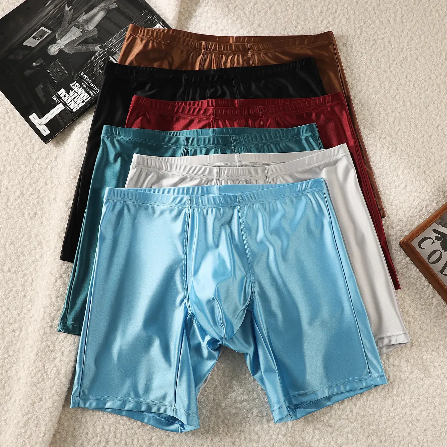 Mens Underwear Boxers Man Solid Slim Ice Silk Extended Leg Boxer Shorts Ropa Middle Waist Sports Panties Male Underpants M-XXL — image 6