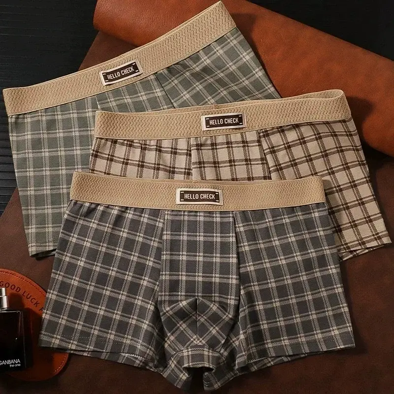 4-Piece Men's Checkered Printed Retro Boxer Shorts, Soft, Comfortable, Breathable Underwear, Men's Seamless Boxer Shorts — image 2