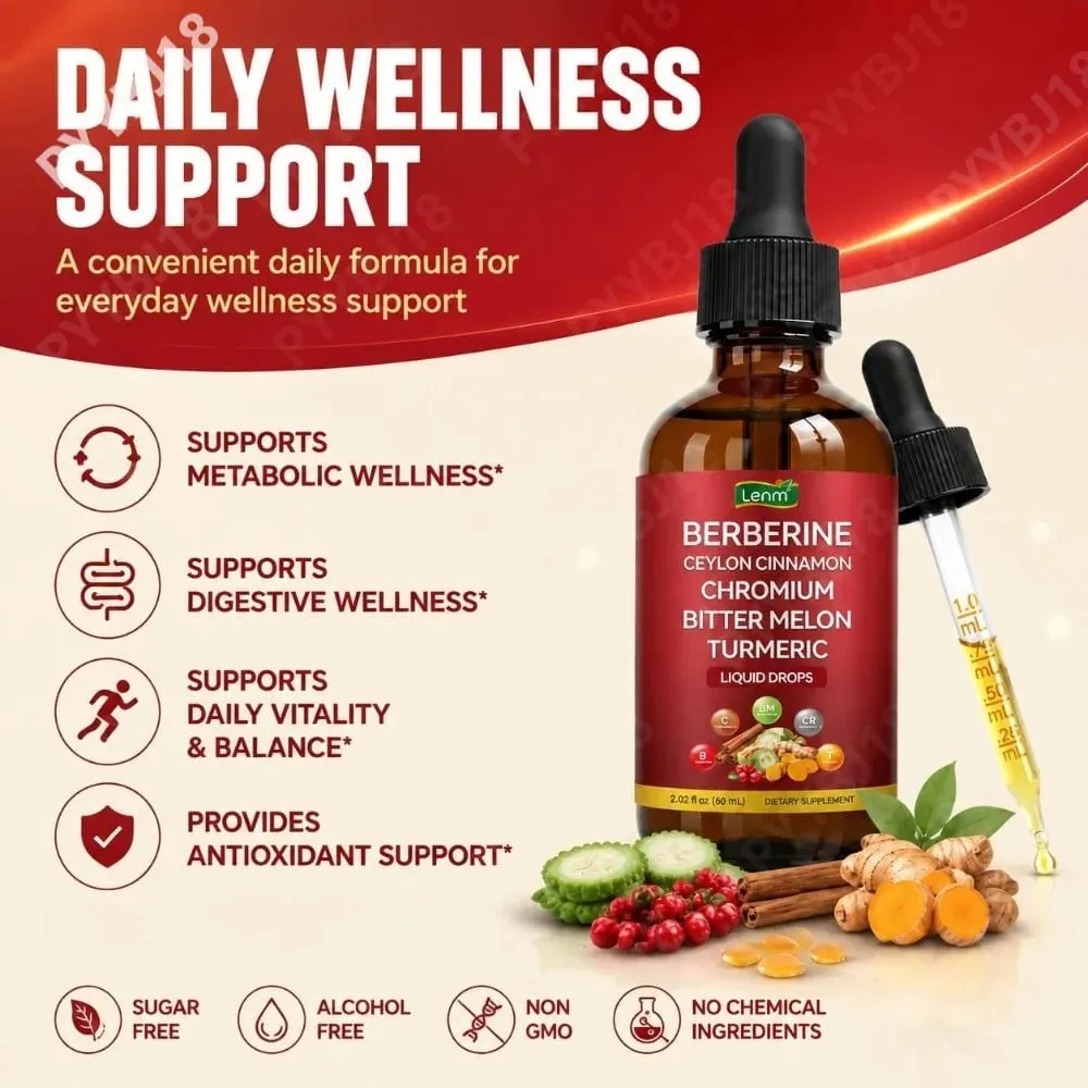Berberine Liquid Drops Chromium & Ceylon Cinnamon Supports Vitality Metabolic Wellness Digestive Health Sugar-Free Non-GMO 60ml — image 2