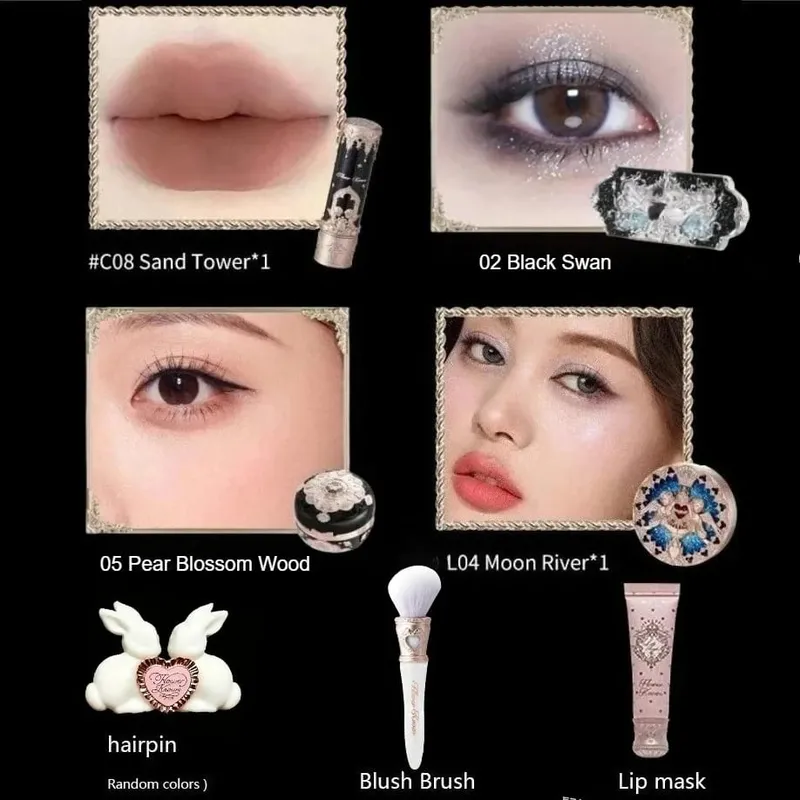 Flower Knows Little Angel Collection קופסת מתנה צללית סומק קרם שפתון מט ערכה מלאה הכל