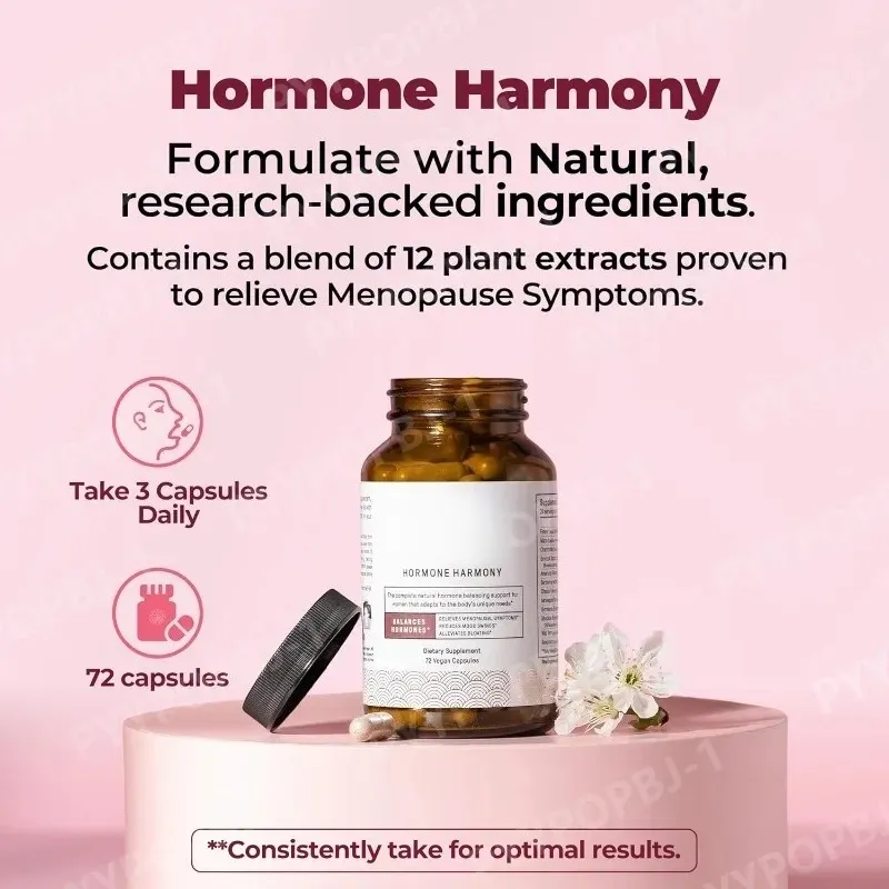 Hormone Harmony kapszula természetes gyógynövény-kiegészítővel Wellness támogatás nőknek Menopauza enyhítése Hormonális egyensúly 72 Szám — image 3