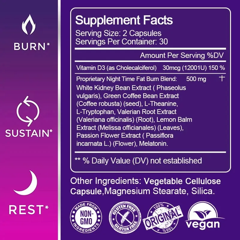 Boost Metabolism & Suppress Appetite with Night Time Fat Burner - Healthy Weight Management Capsules for Weight Loss — image 2