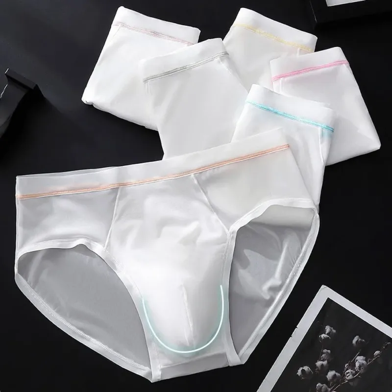 Men's Seamless Ice Silk Briefs Underwear Bulge Pouch Solid Breathable Panties Sexy U Convex Pouch Lingerie Underpants