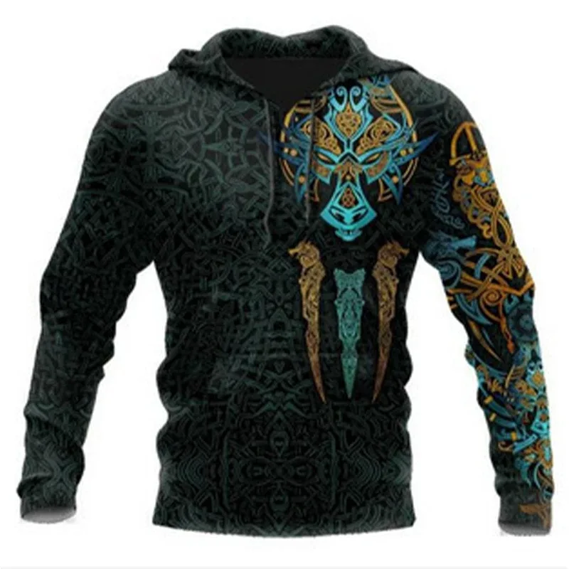 Sweat à capuche pour hommes, motif de tatouage d'aigle Vikings imprimé en 3D, mode décontractée, Harajuku Hip Hop, automne et hiver, surdimensionné, 2024