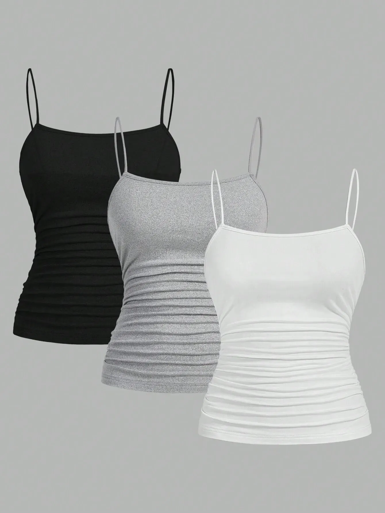Γυναικείο Κομψό Λεπτό λουράκι Ruched Cami Top Slim Fit Αμάνικο Camisole Soft Stretch Βασικό γιλέκο τανκ Καλοκαιρινή μόδα Εσώρουχα Μαύρο — image 9
