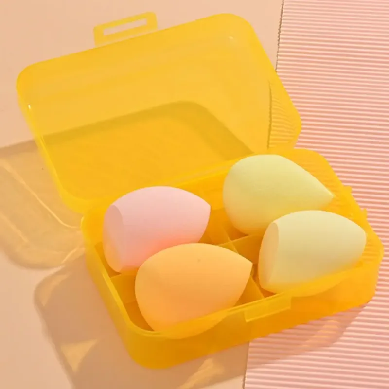 4 db Beauty Pro alapozó kozmetikai puff készlet száraz nedvesen használható sminkeszköz varázsecsetek dobozos szivacsporos sminkkel