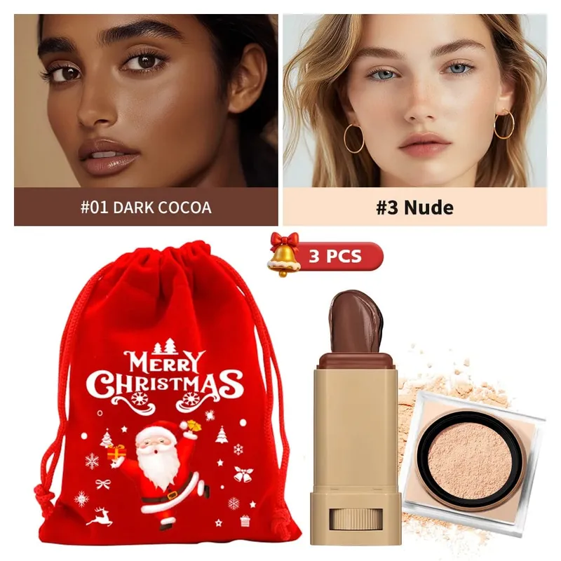 Foundation Stick & Loose Setting Powder Water-Resistant Longwear Full Coverage Oil-Control Beginner Makeup Set Christmas Gift