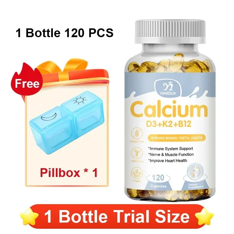 Οι κάψουλες Premium Calcium D3 K2 B12 υποστηρίζουν την απορρόφηση ασβεστίου στα οστά και τα δόντια Υγεία των νεύρων, μυϊκή λειτουργία και ζωτικότητα