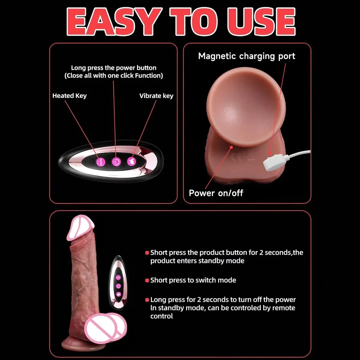 Ρεαλιστική δόνηση Dildos για γυναίκες Αυνανισμός πρωκτικό βύσμα διείσδυσης πρωκτικού ώθησης πέους Dildo δονητής σέξι παιχνίδια για ενήλικες