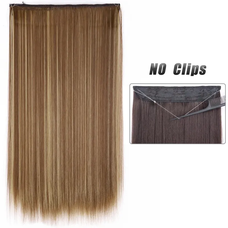 No Clip Natural Hair Extensions Invisible Wire Synthetic Long Straight Black Brown Blonde False Fish Line Hairpiece For Women