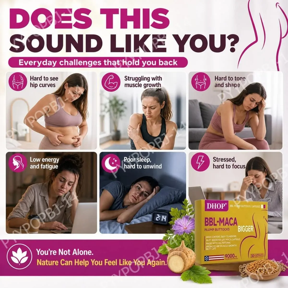 קפסולות עכוז שמנמן עם קריאטין Pueraria Mirifica וקולגן פפטיד דגי ים עמוק קל ספיגה 30 כמוסות