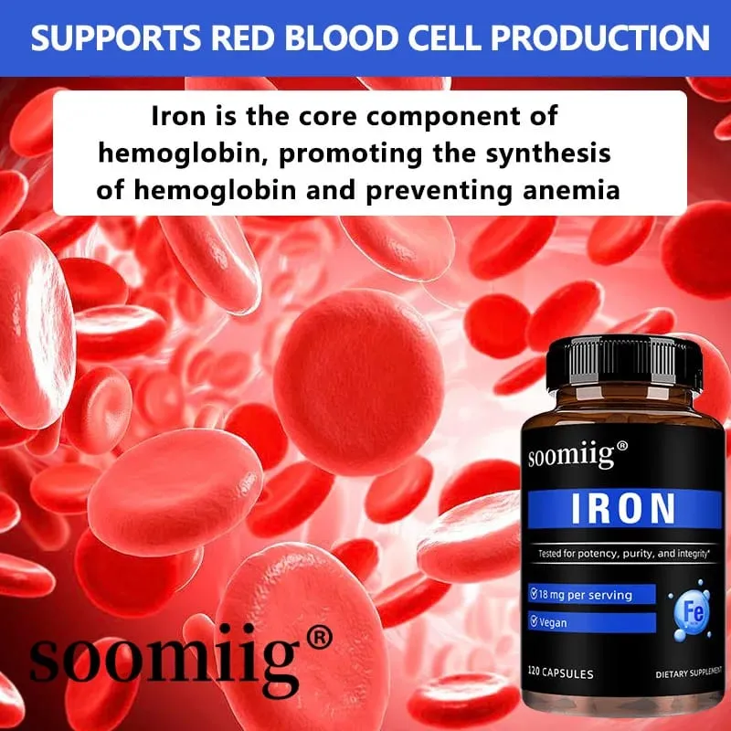 Iron Capsules High Absorption Daily Iron Supplement Support Energy Focus & Body Wellness Immune & Red Blood Cell Health