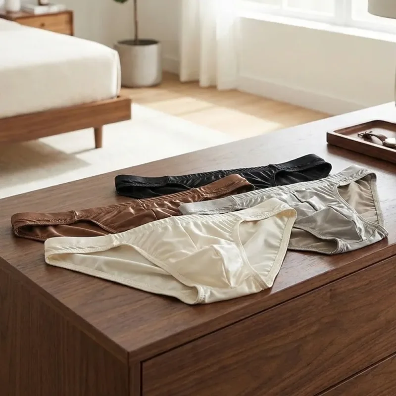 Comfortable Low Waist Men Thin Panties Male Lingerie Simple Men's Underwear Underpants Satin Silk Briefs Gifts — image 7
