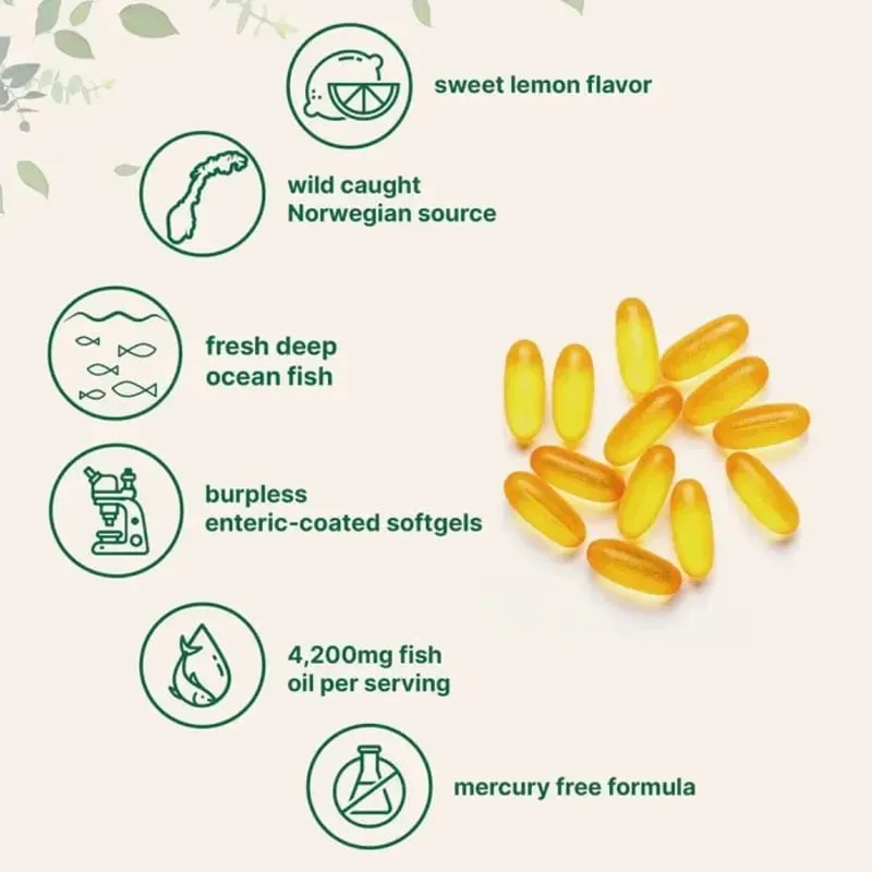 Συμπληρώματα Triple Strength Omega 3 Fish Oil 4200mg ανά μερίδα 120 μαλακές γέλη με γεύση λεμόνι Burpless EPA