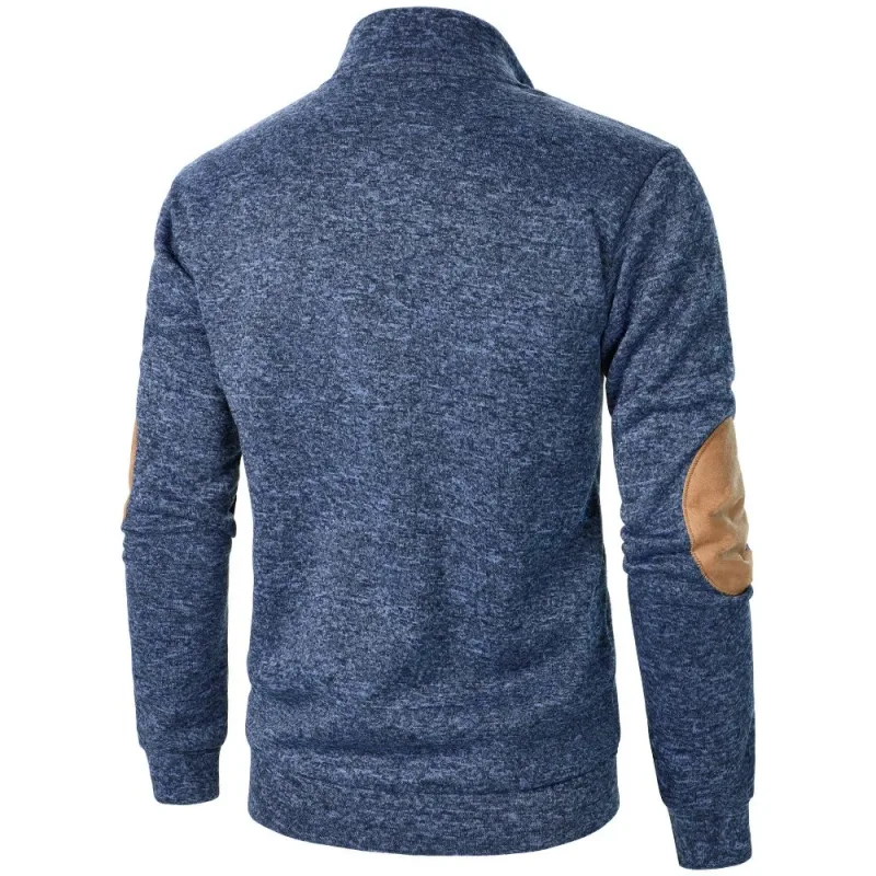 Sweter Musim Gugur Pria Hoodie Warna Kontras Perca Kerah Berdiri Pulover Vintage Botton Down Pria — image 3