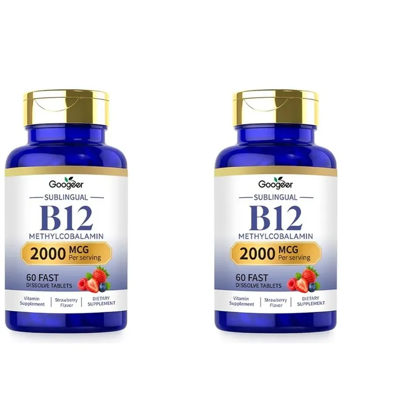 Googeer B12 Methylcobalamin Sublingual Fast Dissolve Tablets with Strawberry Flavor for Daily Body Comfort Support 60 Tablets