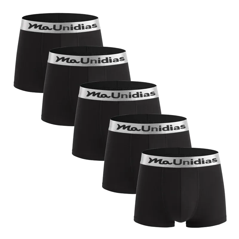 5Pcs Bamboo Fiber Men Underpants Maunidias Boxer Briefs Letter Elastic Waistband Underwear Mens Boxers Solid Color Men's Panties — image 20