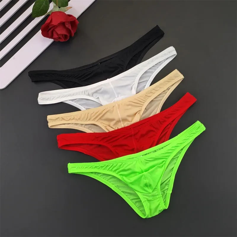 5Pcs New Youth Men's Ice Silk Brief U Pouch Underwear Low Waist Ultra Thin Transparent Underpants Sexy Plus Size Male Panties — image 23