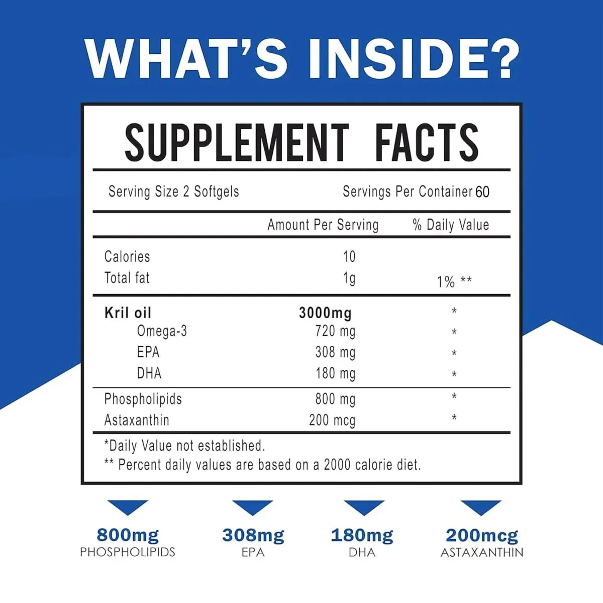 Antarctic Krill Oil 3000mg - with Omega-3 EPA DHA Astaxanthin and Phospholipids - Sustainable Dietary Supplement