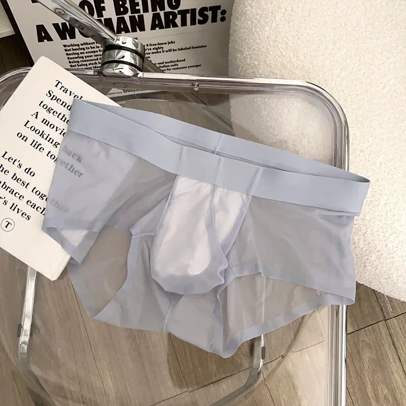 Transparent Men's Briefs Ultra-thin Ice Silk Quick Dry Panties Sexy U Bulge Pouch Man Underwear Breathable Underpants Cuecas