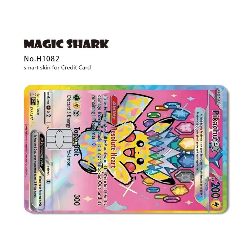 Magic Shark Mew Charizard EX Eevee Gengar Pikachu TCG Αυτοκόλλητο με ολογραφικό δέρμα λέιζερ για τραπεζική πιστωτική κάρτα