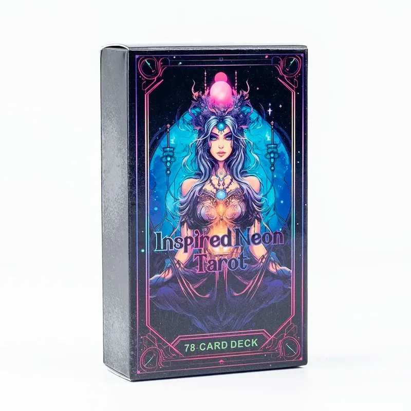 Dek Tarot Neon Terinspirasi 78 Kartu Edisi Ramalan Visi Bahasa Inggris Papan 10.3X6Cm untuk Bermain Game dan Ramalan