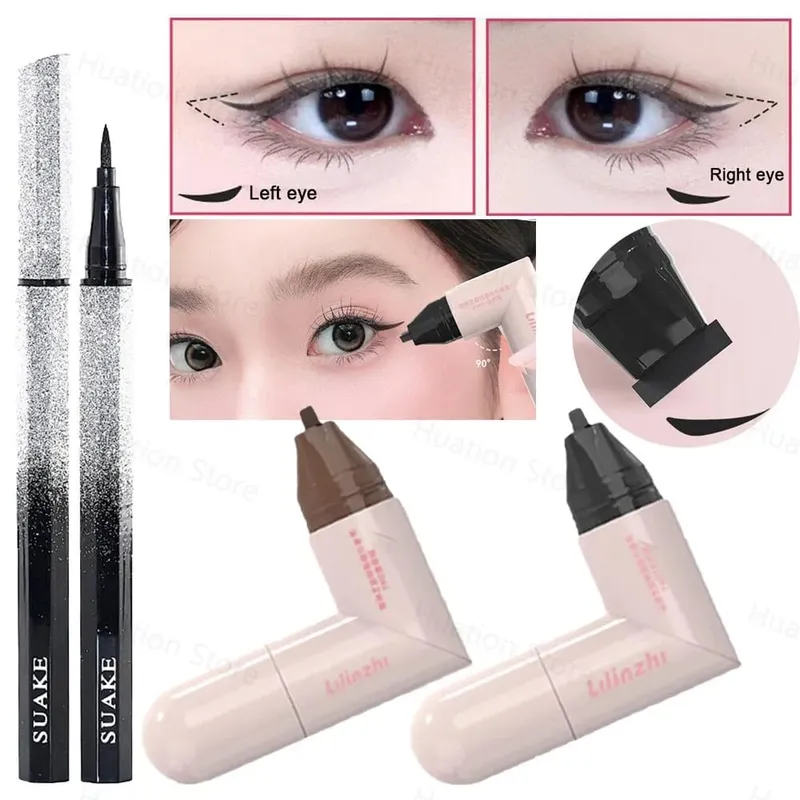 DIY Rotate Eyeliner Stamp Integrated Black Brown Dual-Tip Eyeliner Wing Stencil Waterproof Smudge-Proof Long Lasting Liquid Pen — image 2