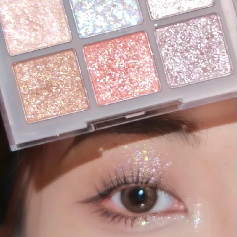 Παλέτα σκιών ματιών Glitter 9 χρωμάτων Earth Color Pearlescent Eye Shadow Shimmer Highlights Sparkling Sequin Champagne Eyes Makeup — image 4