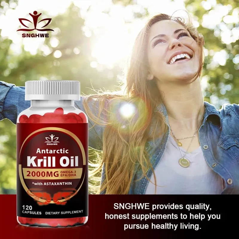 Antarctic Krill Oil-2000mg Per Serving-with Omega-3s EPA DHA & Astaxanthin-Supports Healthy Joints Brain Heart& Blood Pressure