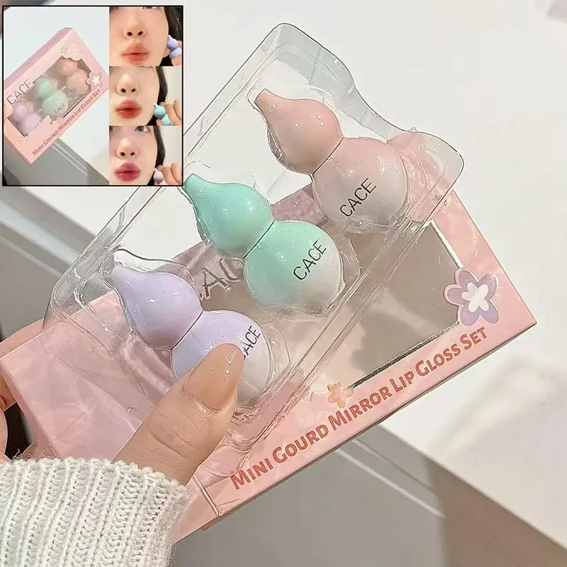 Mini Gourd Watery Mirror Lip Glaze Σετ 3 χρωμάτων Διαρκής Ενυδάτωση Water Glass Lipgloss Tint Hydrating Lip Stain Kit