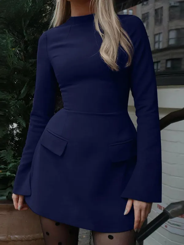 Μίνι φόρεμα Dulzura με φερμουάρ Bodycon με μονόχρωμη τσέπη Κομψή στολή Γραφείο Streetwear Γυναικεία φθινοπωρινά χειμωνιάτικα ρούχα