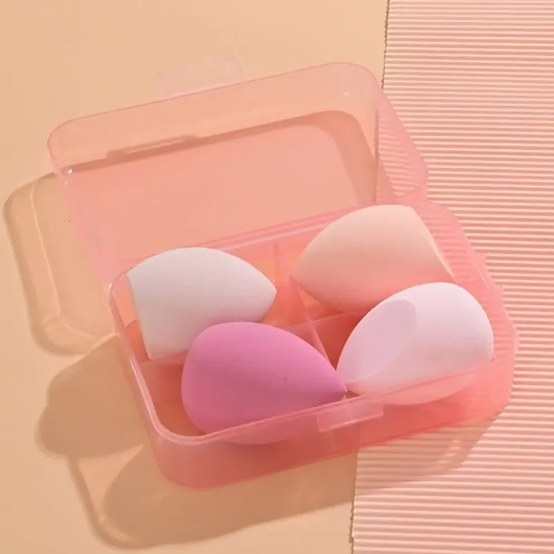 4 db Beauty Pro alapozó kozmetikai puff készlet száraz nedvesen használható sminkeszköz varázsecsetek dobozos szivacsporos sminkkel