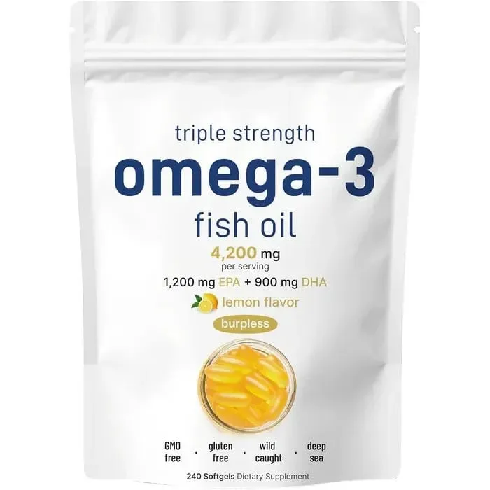Συμπληρώματα Triple Strength Omega 3 Fish Oil 4200mg ανά μερίδα 120 μαλακές γέλη με γεύση λεμόνι Burpless EPA