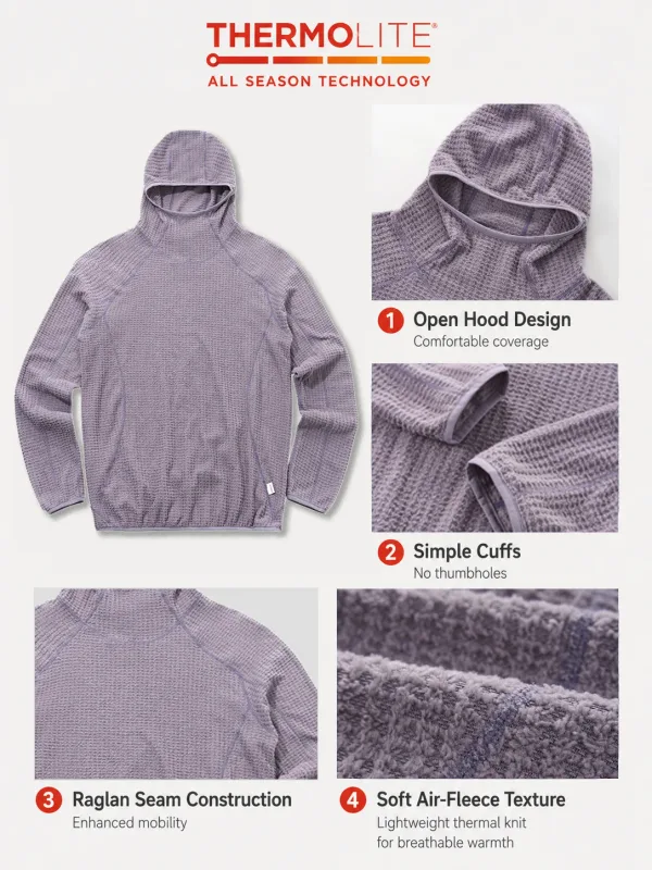 Thermolite® Sudadera con capucha térmica para todas las estaciones Sudadera con capucha ligera de secado rápido unisex Ropa deportiva de capa media de invierno transpirable