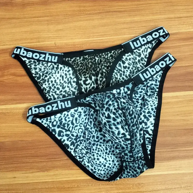 Men's Briefs Sexy Leopard Printed Underwear Thin Breathable Low Waist Ultra-Thin U Convex Pouch Lingerie Underpants Calzoncillos
