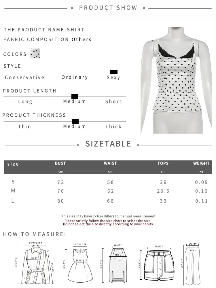 Furcsa punci szexi csipke patchwork camisole női divatos elegáns, pöttyös szögletes gallér Skinny Y2K hottie utcai parti klubmellény