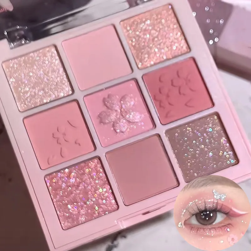Παλέτα σκιών ματιών Glitter 9 χρωμάτων Earth Color Pearlescent Eye Shadow Shimmer Highlights Sparkling Sequin Champagne Eyes Makeup — image 3