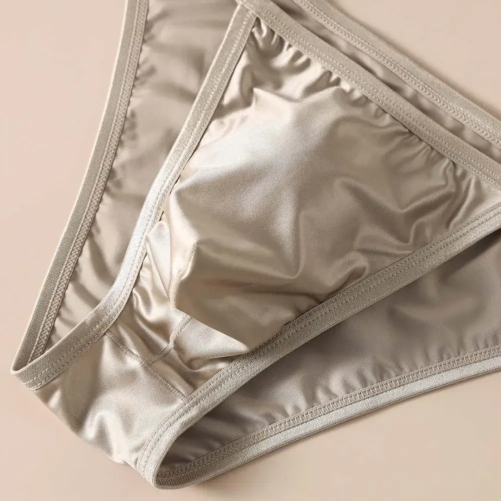 Men\'s Shiny Satin Low Rise Briefs Half Wrapped Buttocks U Shaped Pouch Comfort Underwear Stretch Fabric Size M 2XL