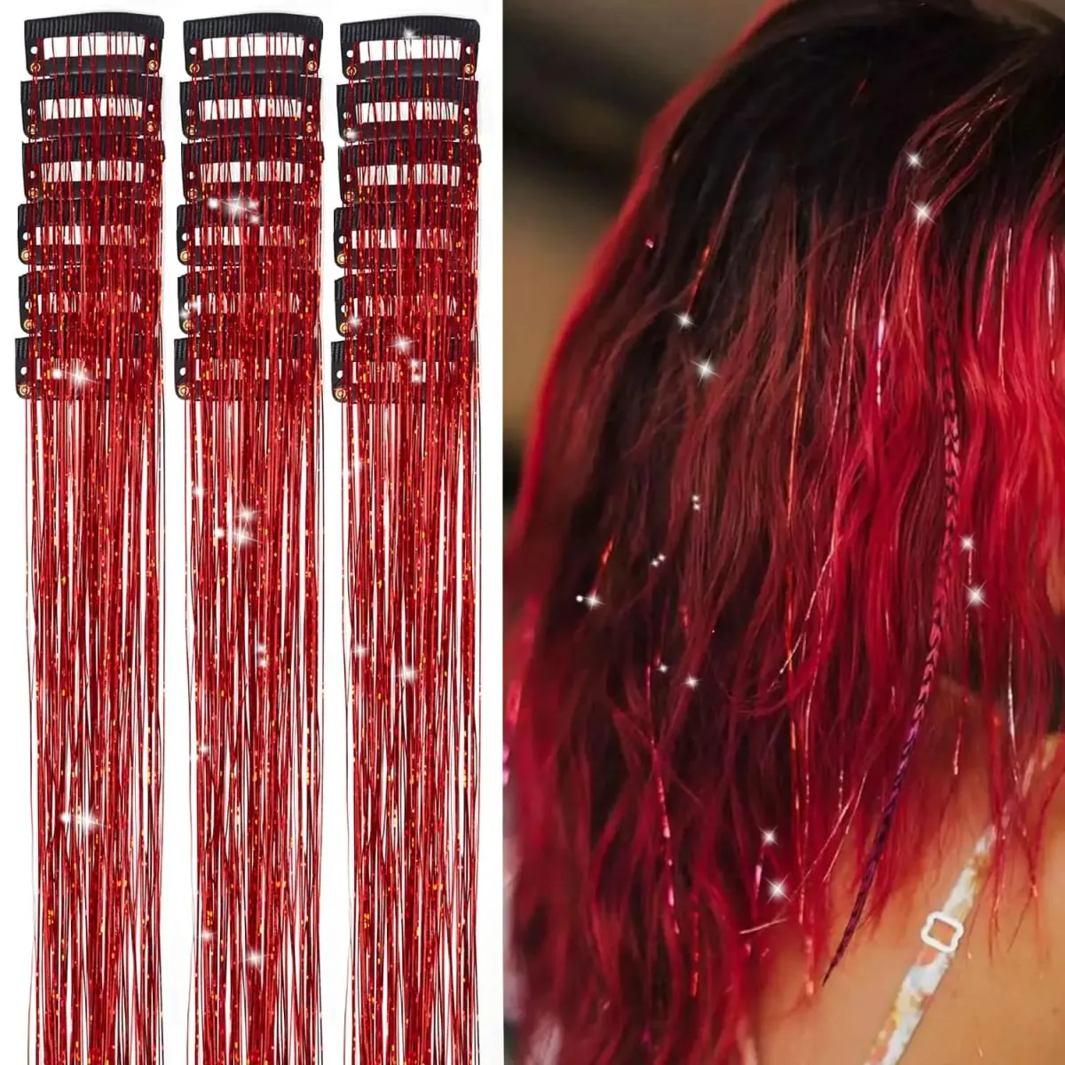 Επεκτάσεις μαλλιών 20 ιντσών Glitter Tinsel με κλιπ σε 6 τμχ/Σετ συνθετικό κλιπ σε Sparkle Fairy Hair Αξεσουάρ για Γυναικεία Παιδιά